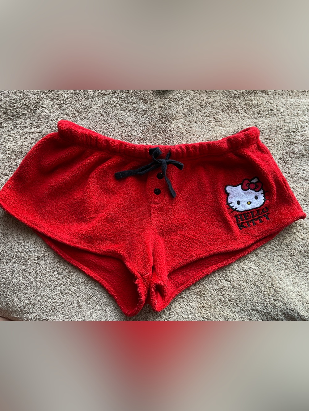 Vintage 2013 Hello Kitty by Sanrio Red Plush Sleepwear Shorts. Cheeky .  M